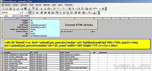Excel - Generování HTML.