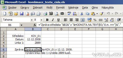 Kombinace textu a čísla v buňce