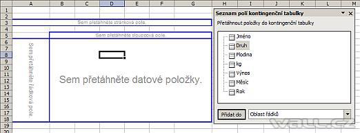 Excel - kontingenční tabulka.