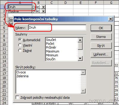 Excel - kontingenční tabulka