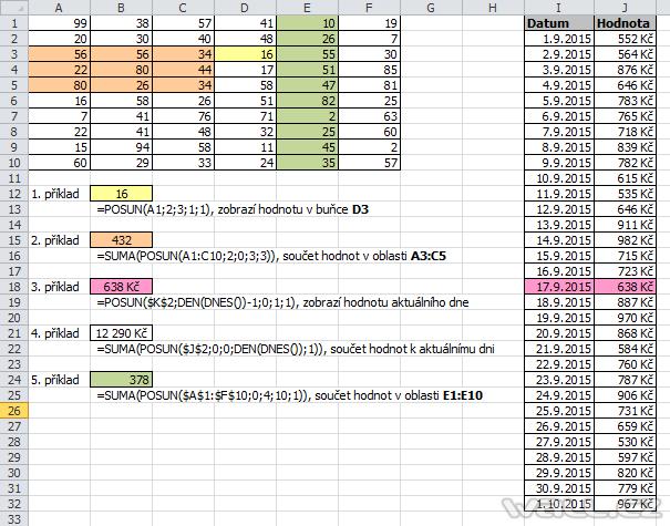 Excel funkce POSUN