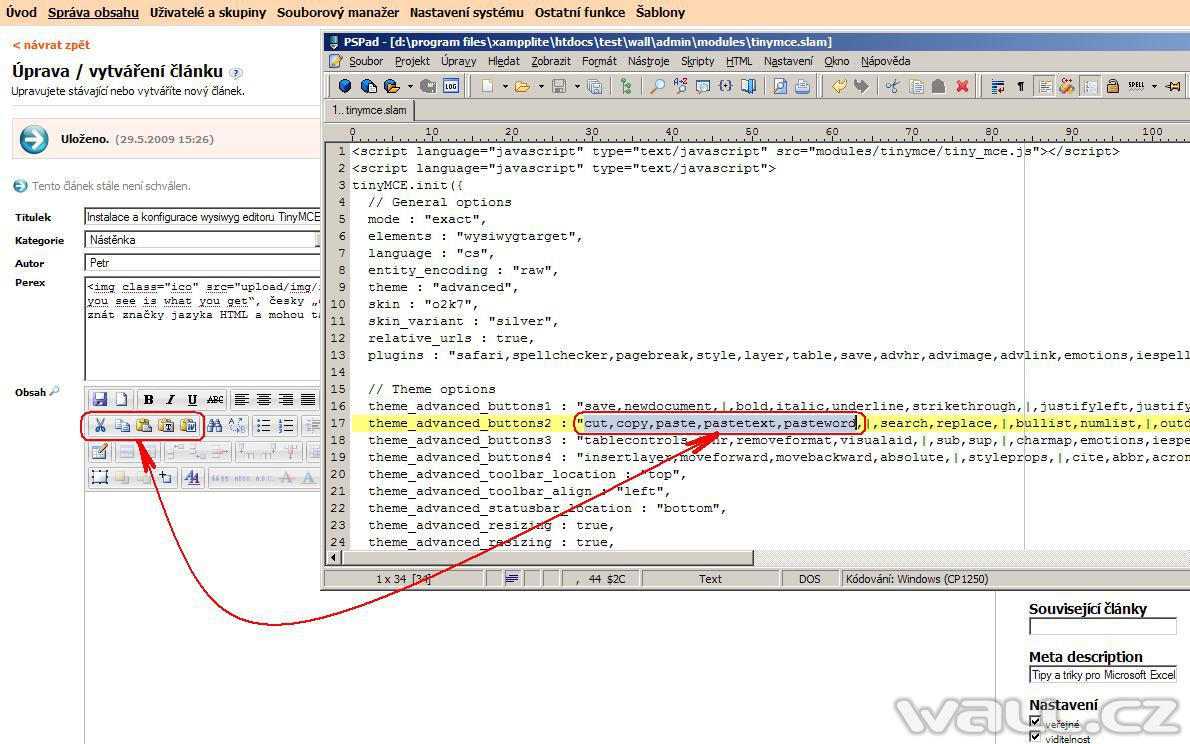 Instalace a konfigurace wysiwyg editoru TinyMCE v Sunlight-CMS